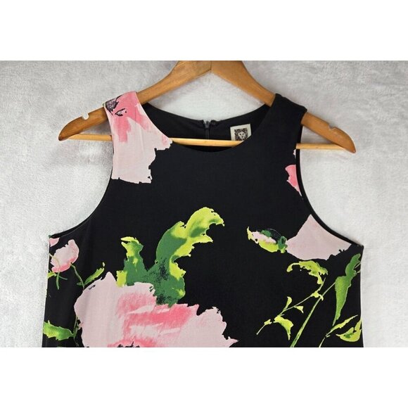 Sleeveless Shift Dress by Ann Klein Knee Length Black Floral Career Party Lined - Picture 3 of 12